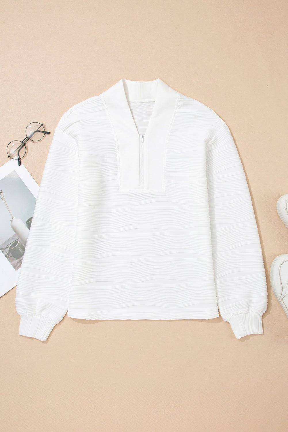 Nyomi Color Textured Zip Pullover - Hello Beautiful BoutiqueSweatshirts & HoodiesThreaded Pear
