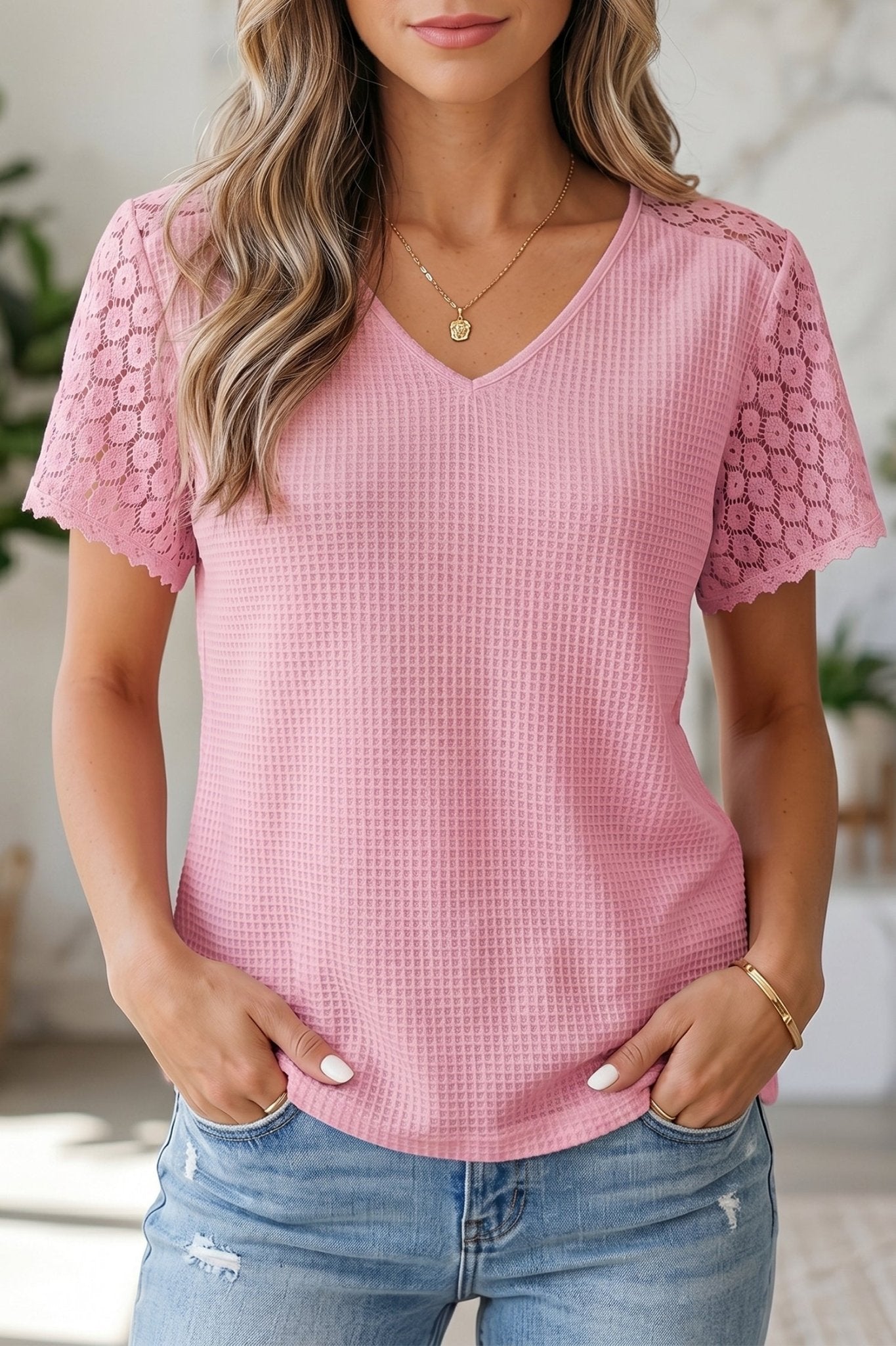 Nyomi Cutout Waffle Knit Blouse - Hello Beautiful BoutiqueBlouses & ShirtsThreaded Pear