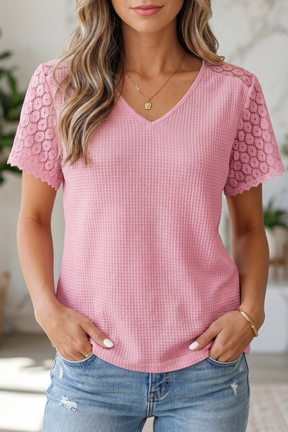 Nyomi Cutout Waffle Knit Blouse - Hello Beautiful BoutiqueBlouses & ShirtsThreaded Pear
