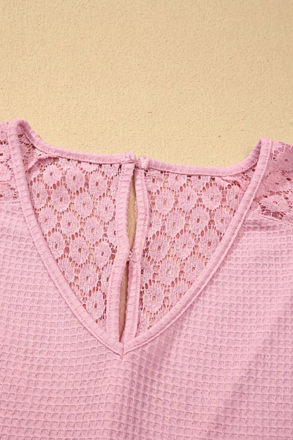 Nyomi Cutout Waffle Knit Blouse - Hello Beautiful BoutiqueBlouses & ShirtsThreaded Pear