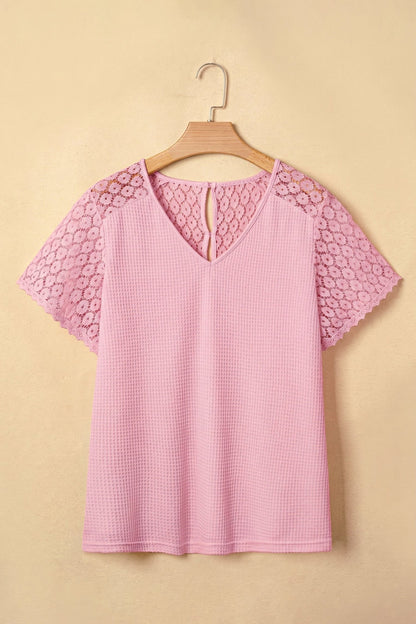 Nyomi Cutout Waffle Knit Blouse - Hello Beautiful BoutiqueBlouses & ShirtsThreaded Pear