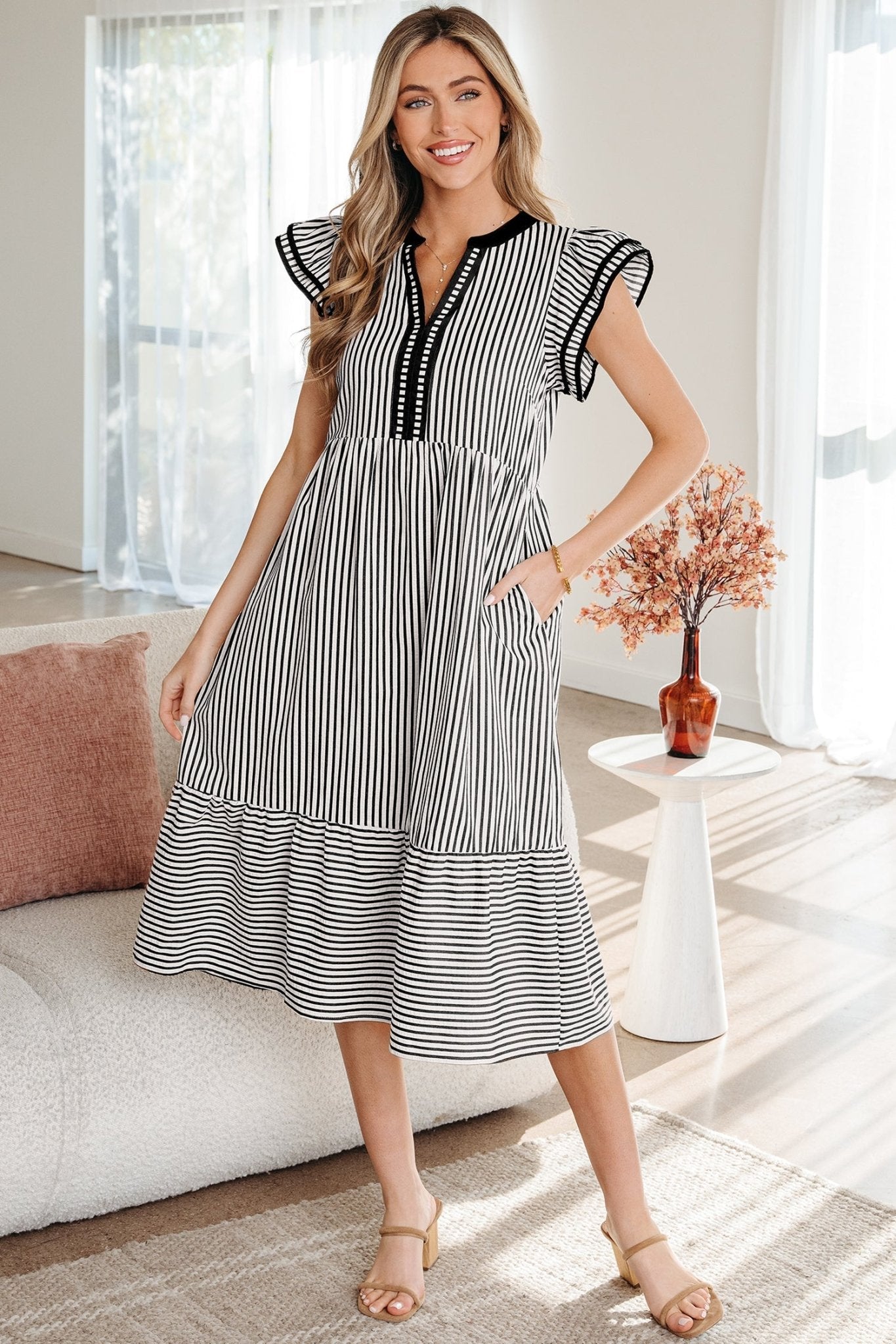 Opal Contrast Trim Midi Dress - Hello Beautiful BoutiqueMidi DressesThreaded Pear