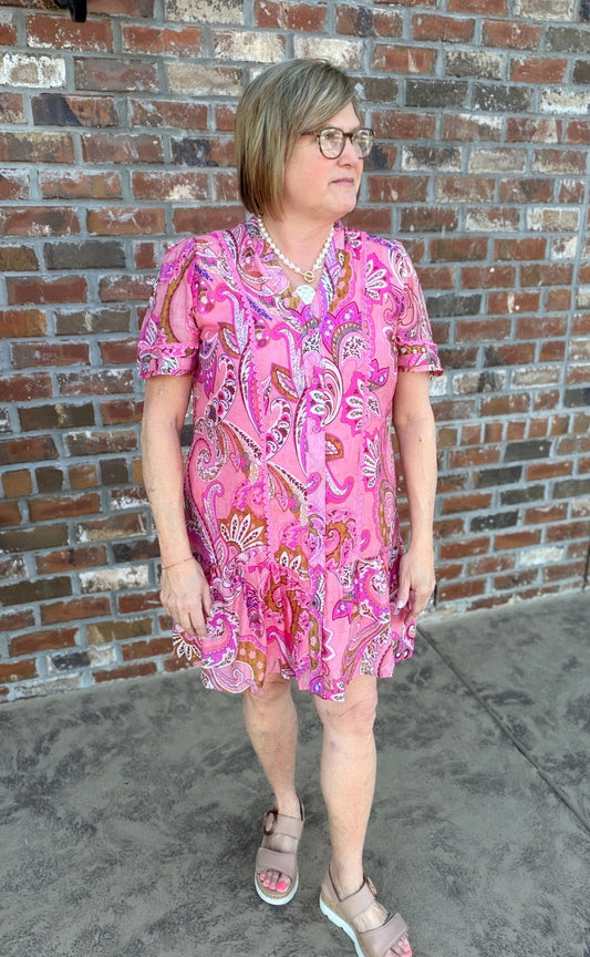 Paisley Print Shirt Dress TE1124 - Hello Beautiful BoutiqueDressGigio