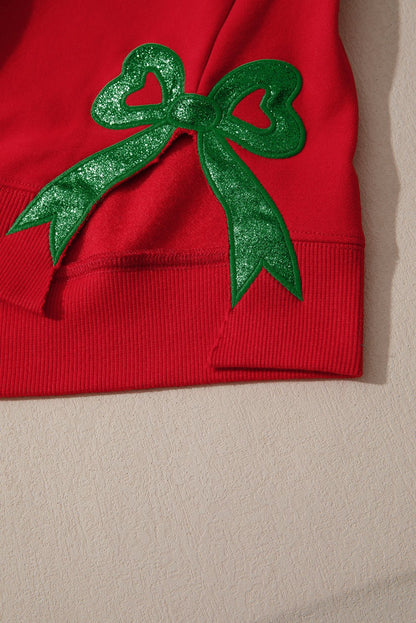 Paulina Bow Decor Christmas Sweatshirt - Hello Beautiful BoutiqueSweatshirts & HoodiesThreaded Pear