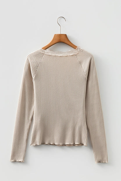Pearl Sleeve Ribbed top Long Sleeve Top - Hello Beautiful BoutiqueLong Sleeve TopsThreaded Pear