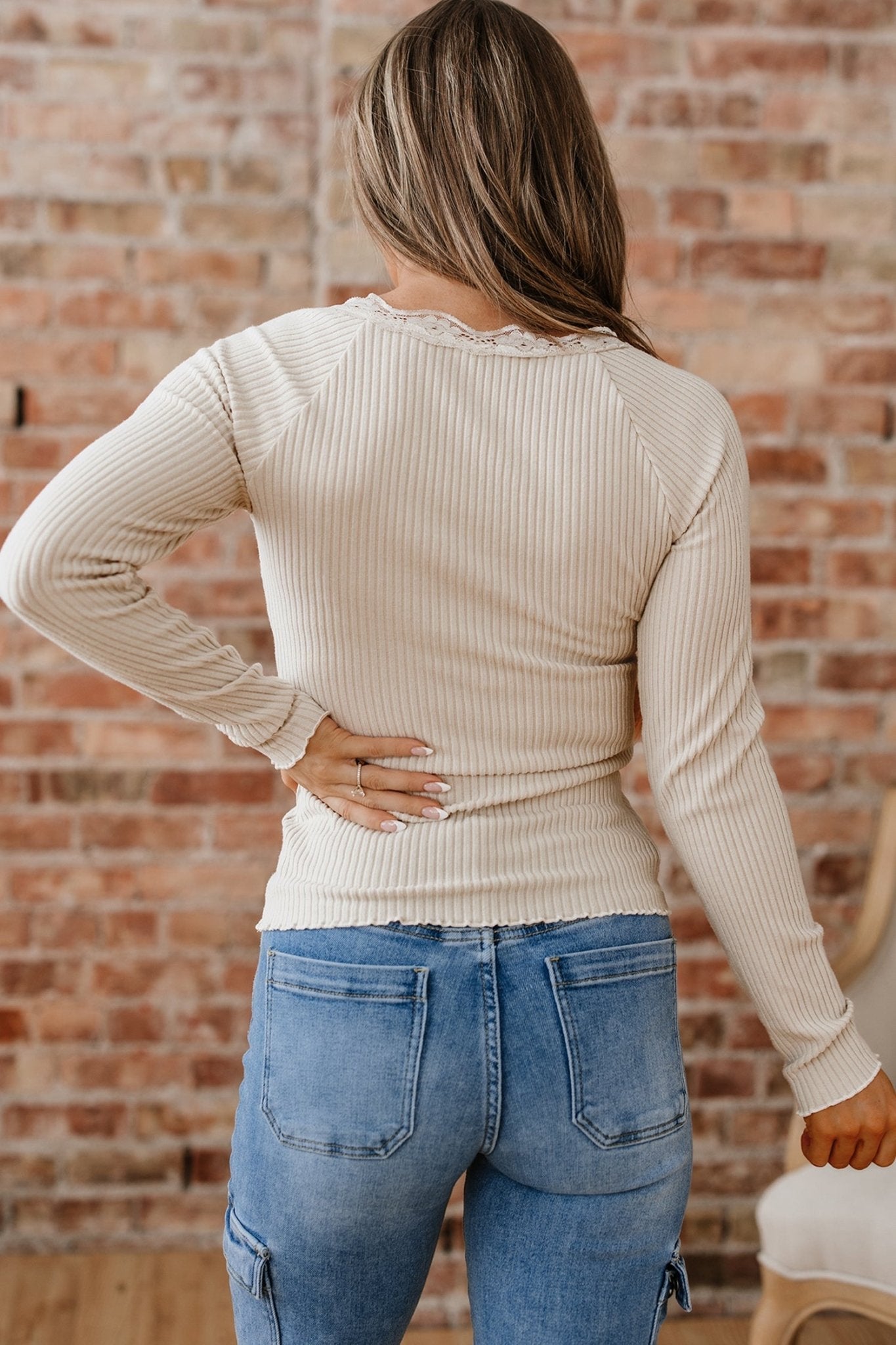 Pearl Sleeve Ribbed top Long Sleeve Top - Hello Beautiful BoutiqueLong Sleeve TopsThreaded Pear