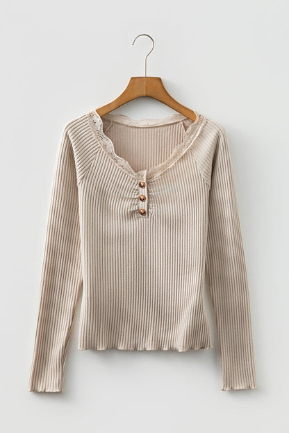 Pearl Sleeve Ribbed top Long Sleeve Top - Hello Beautiful BoutiqueLong Sleeve TopsThreaded Pear