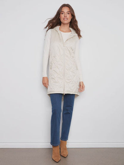 Pearlized Puffer Long Vest C6365 - Hello Beautiful BoutiqueJacketCharlie B
