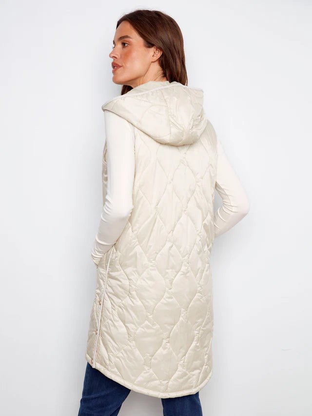 Pearlized Puffer Long Vest C6365 - Hello Beautiful BoutiqueJacketCharlie B