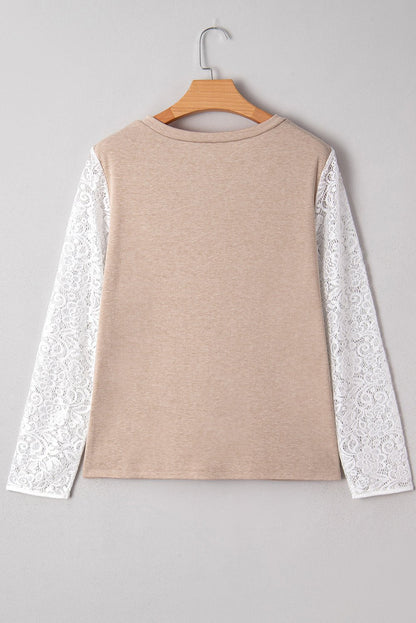 Penny Contrast Lace Patchwork Long Sleeve Top - Hello Beautiful BoutiqueLong Sleeve TopsThreaded Pear