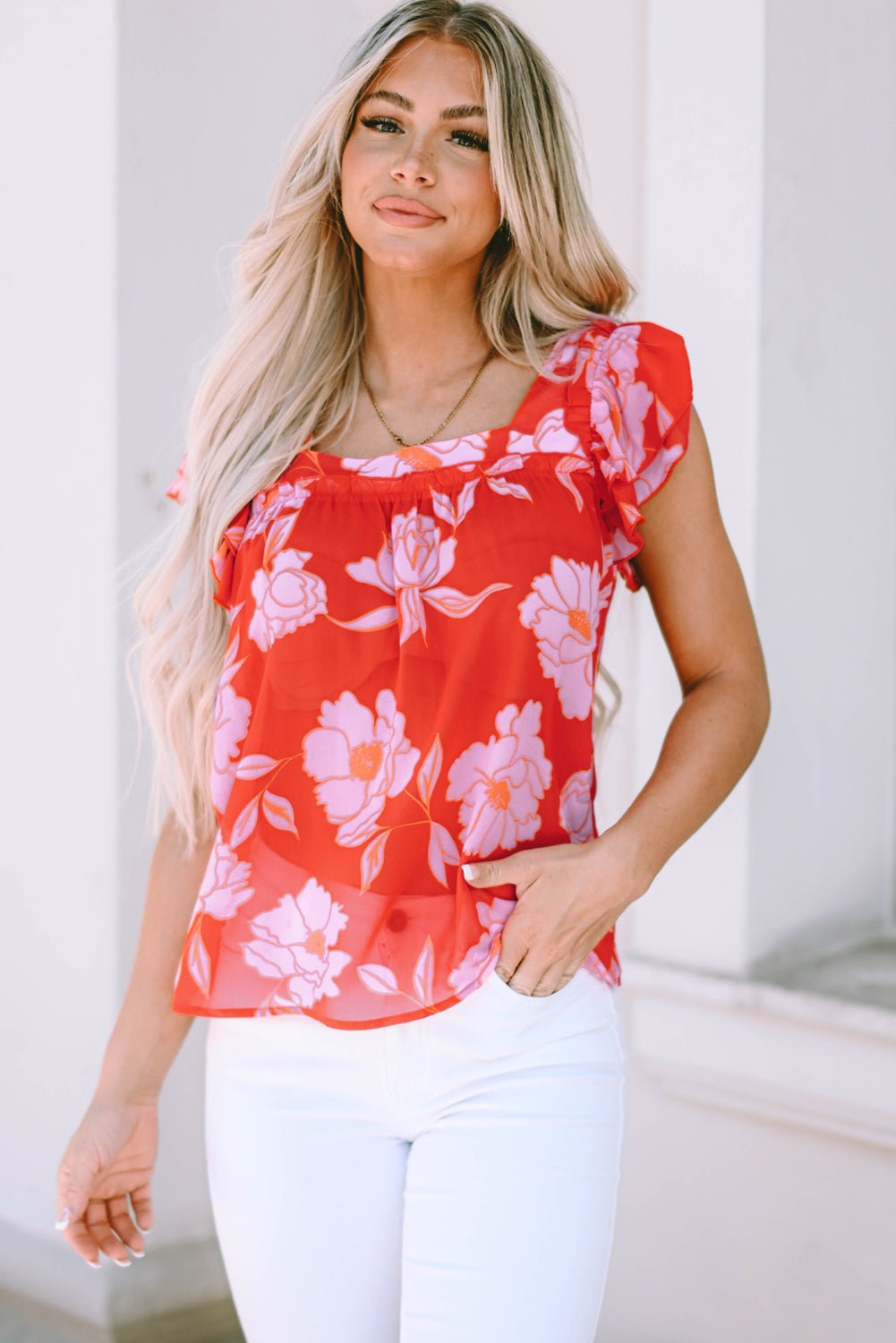 Persephone Square Ruffle Sleeve Blouse - Hello Beautiful Boutique20% OFFThreaded Pear