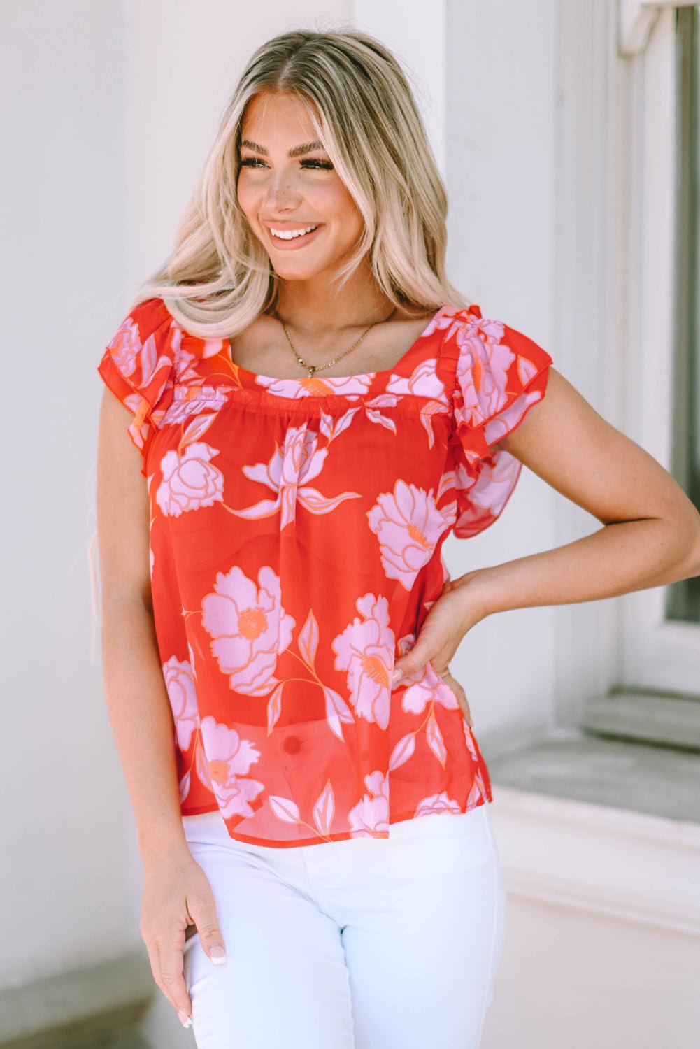 Persephone Square Ruffle Sleeve Blouse - Hello Beautiful Boutique20% OFFThreaded Pear