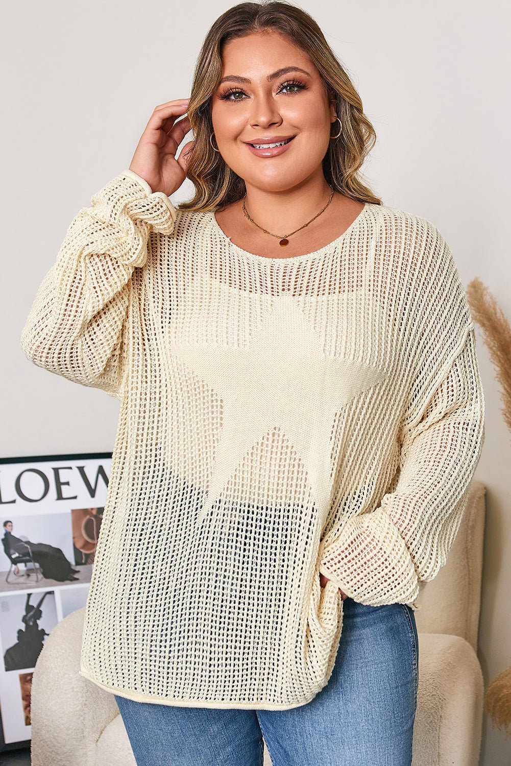 Peyton Star Pattern accent PLUS Jumper - Hello Beautiful BoutiquePlus Size Sweaters & CardigansThreaded Pear