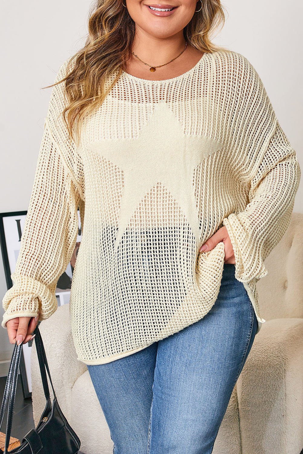 Peyton Star Pattern accent PLUS Jumper - Hello Beautiful BoutiquePlus Size Sweaters & CardigansThreaded Pear