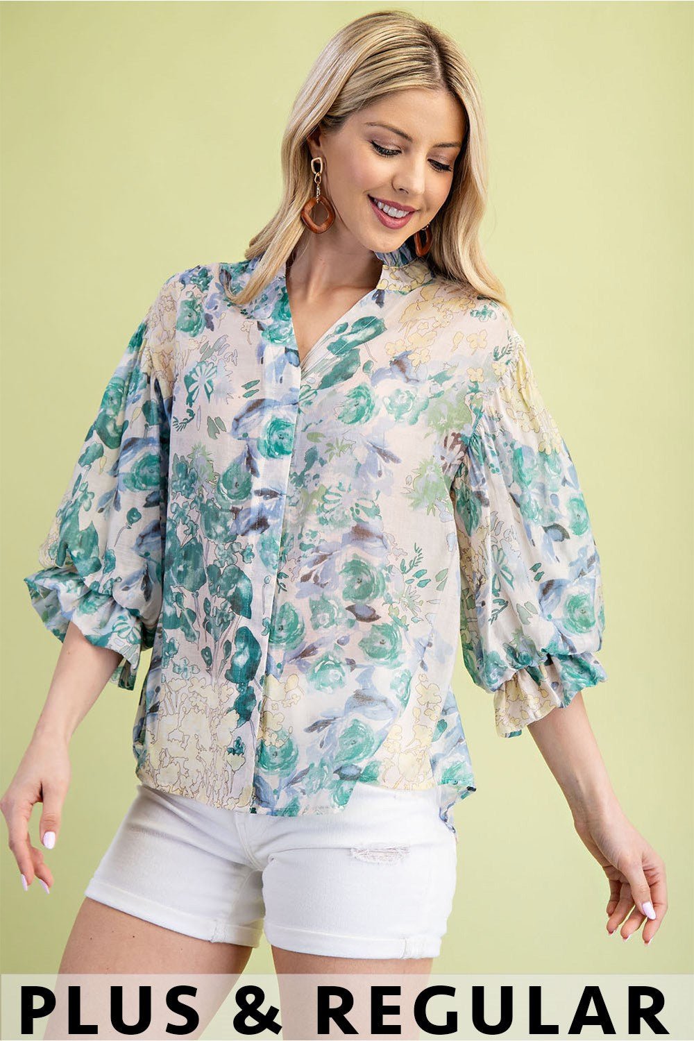 Printed Blouse with 3/4 Balloon Sleeve TG1708 - Hello Beautiful BoutiqueTopGigio