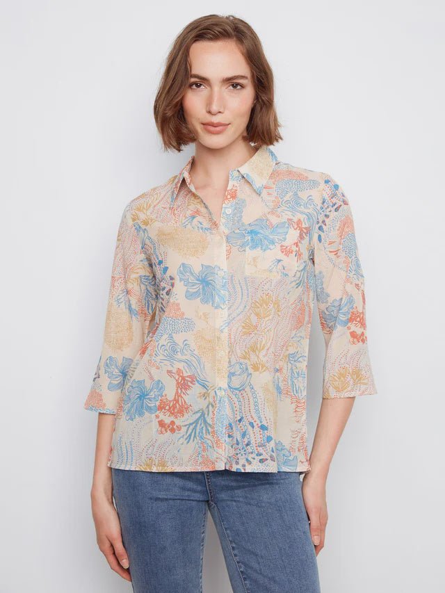 Printed Cotton Blend Blouse C4605 - Hello Beautiful BoutiqueTopCharlie B