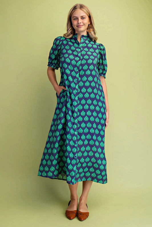 Printed Midi with Ruffled Collar TE1601 - Hello Beautiful BoutiqueDressGigio