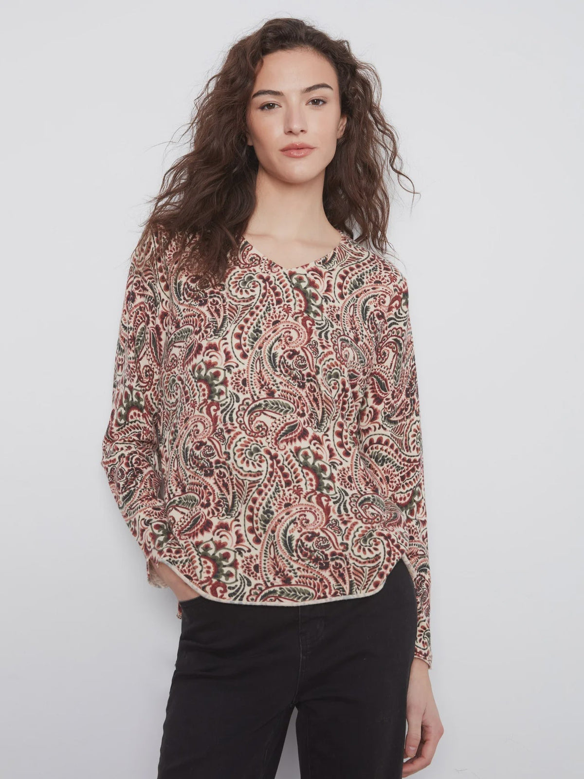Printed V Neck Sweater C2279 - Hello Beautiful BoutiqueSweaterCharlie B