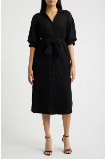 Puff Sleeve Belted Shirtdress - Hello Beautiful BoutiqueAPNY