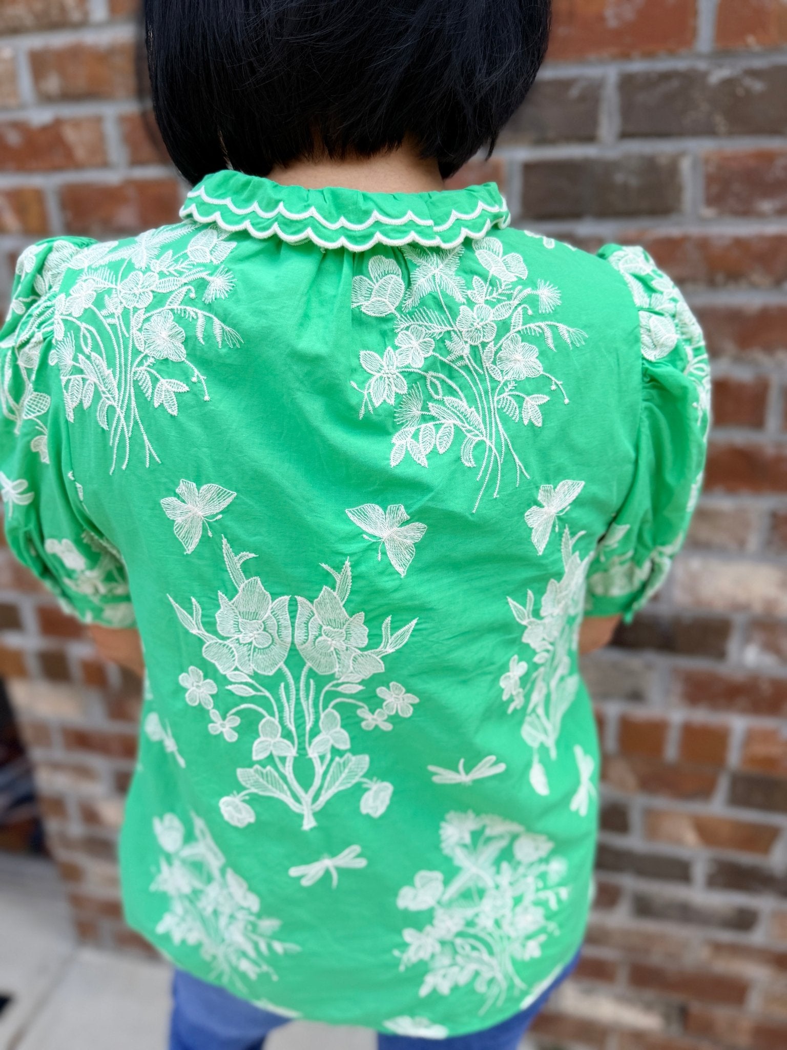 Puff Sleeve Top with Scalloped Ruffle Mock Neck T30155 - Hello Beautiful BoutiqueTopEntro