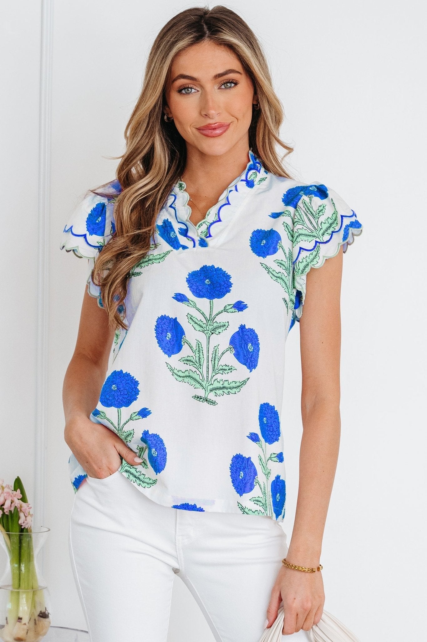 Raegan Detail Short Sleeve Blouse - Hello Beautiful BoutiqueBlouses & ShirtsThreaded Pear