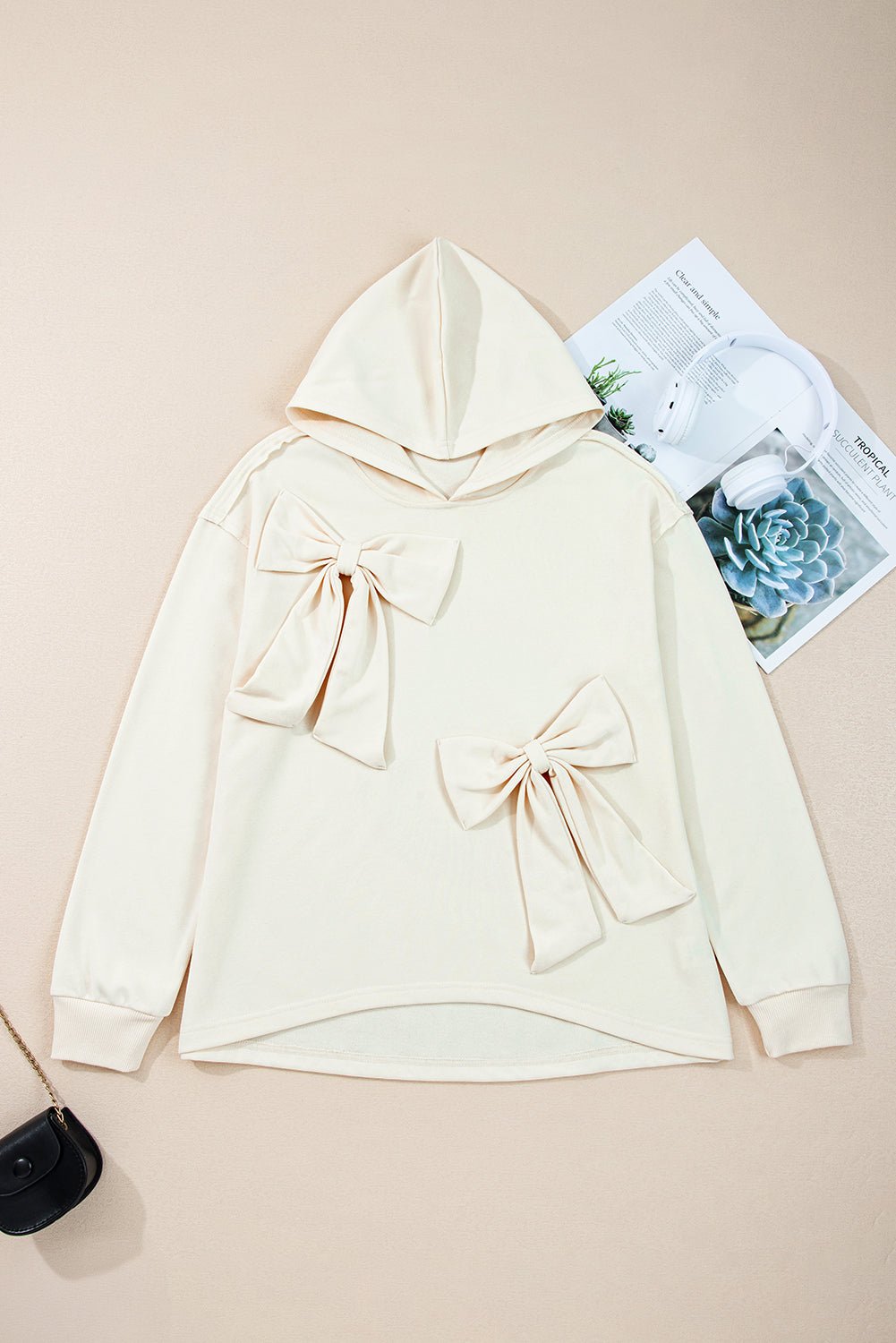 Raegwen Bow Detail Loose Hoodie - Hello Beautiful BoutiqueSweatshirts & HoodiesThreaded Pear