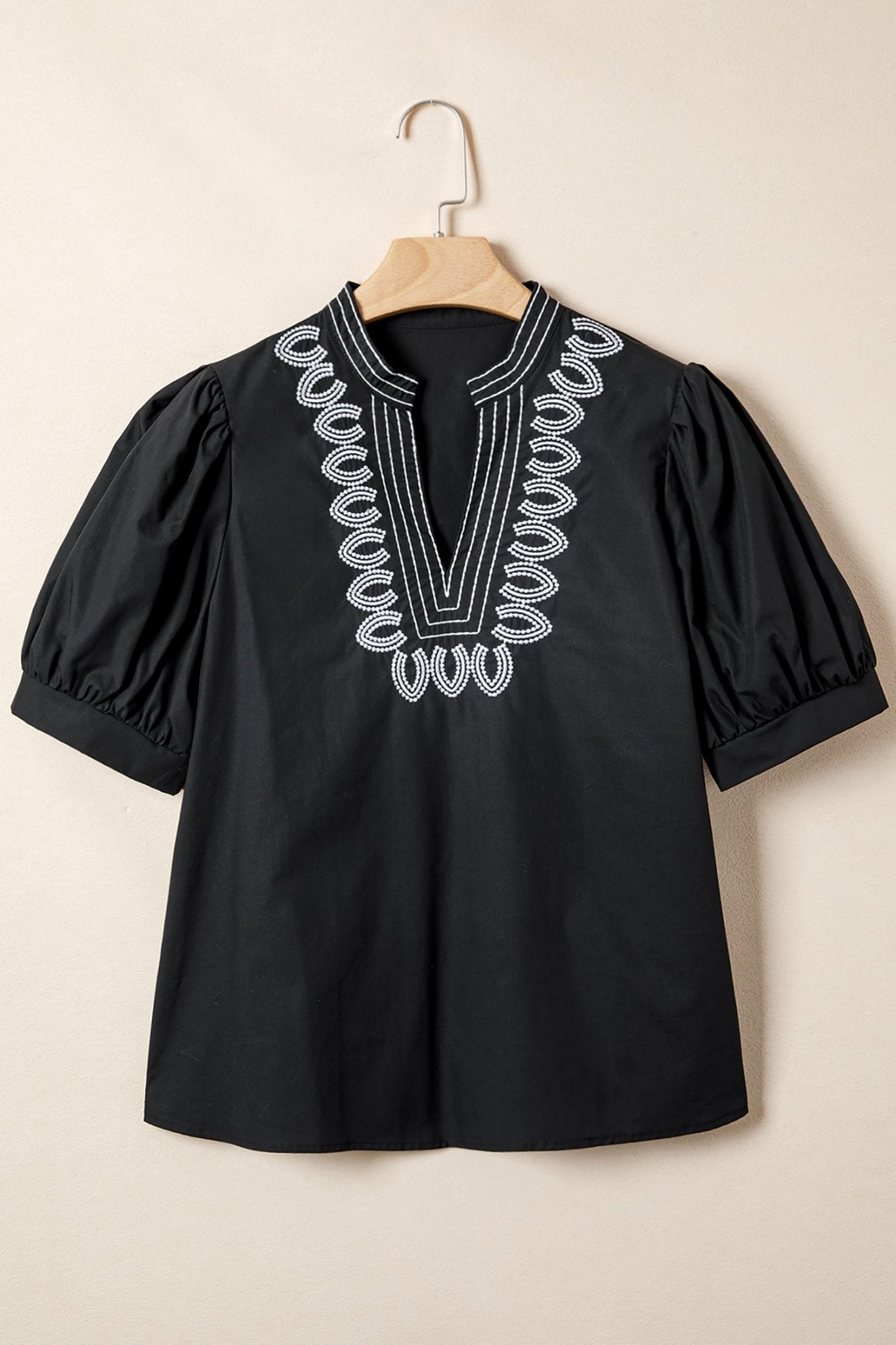 Raelynn Contrast Embroidered Detail Blouse - Hello Beautiful BoutiqueBlouses & ShirtsThreaded Pear