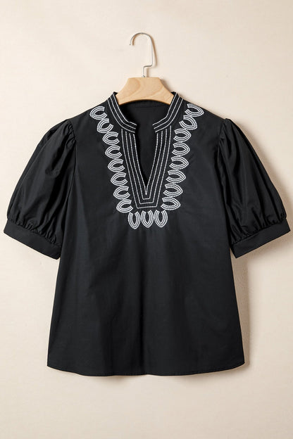 Raelynn Contrast Embroidered Detail Blouse - Hello Beautiful BoutiqueBlouses & ShirtsThreaded Pear