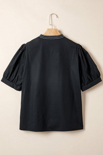 Raelynn Contrast Embroidered Detail Blouse - Hello Beautiful BoutiqueBlouses & ShirtsThreaded Pear