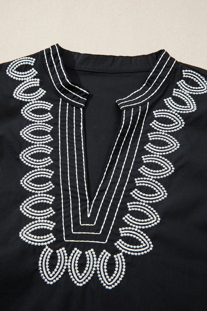 Raelynn Contrast Embroidered Detail Blouse - Hello Beautiful BoutiqueBlouses & ShirtsThreaded Pear