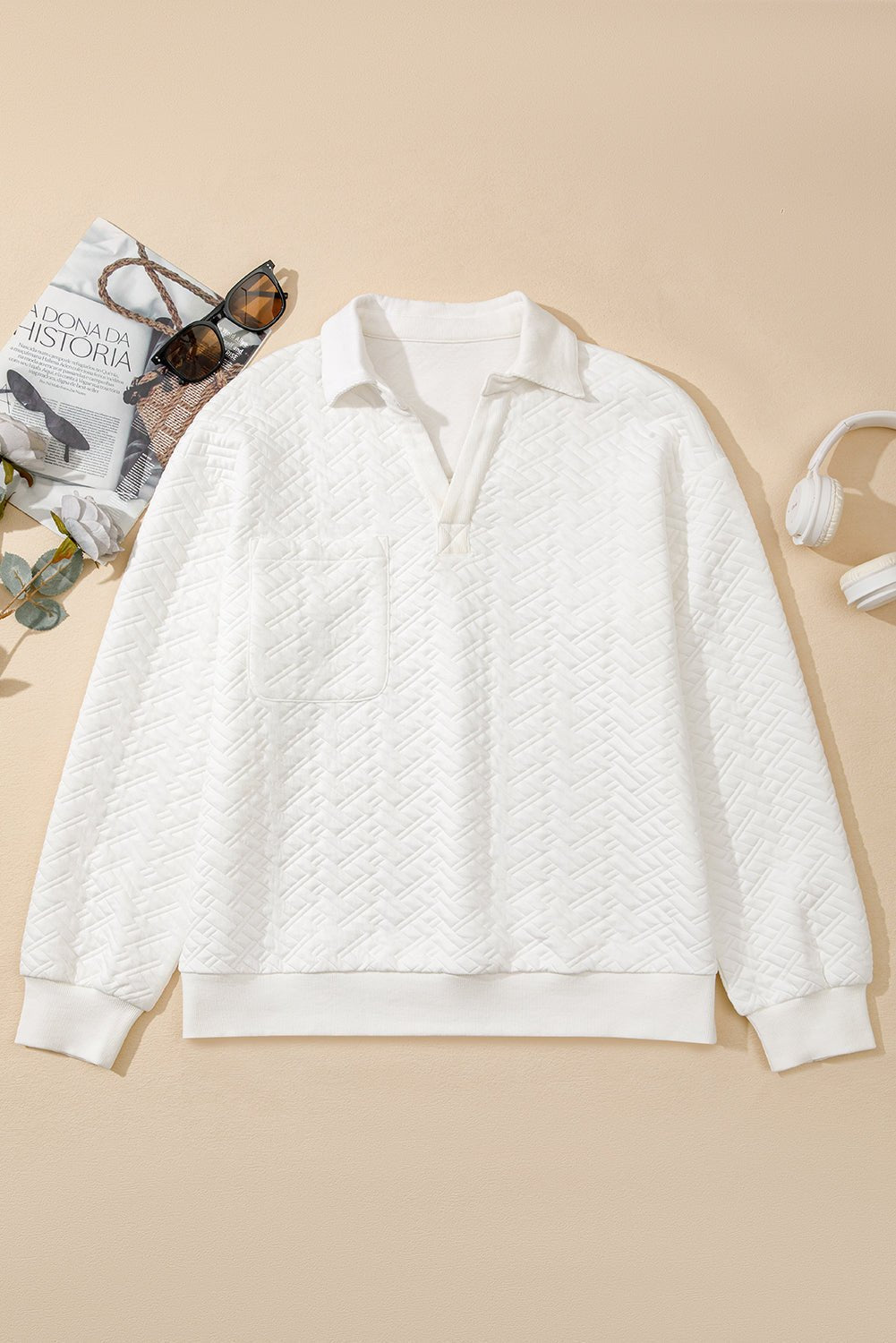 Raina Textured Collared Pullover - Hello Beautiful BoutiqueSweatshirts & HoodiesThreaded Pear