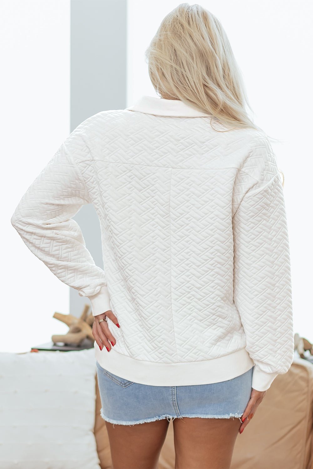 Raina Textured Collared Pullover - Hello Beautiful BoutiqueSweatshirts & HoodiesThreaded Pear