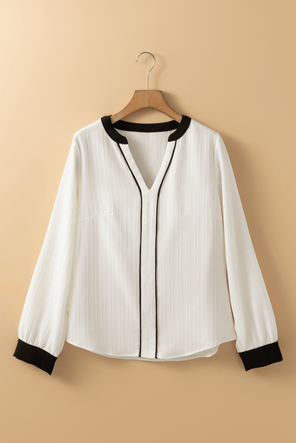 Ramila Textured Colorblock Elegant Blouse - Hello Beautiful BoutiqueBlouses & ShirtsThreaded Pear