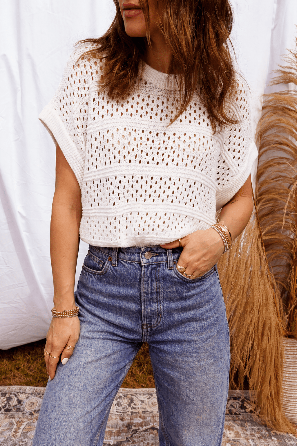 Rayna Out Knit Dolman Sweater - Hello Beautiful BoutiqueShort Sleeve SweatersThreaded Pear