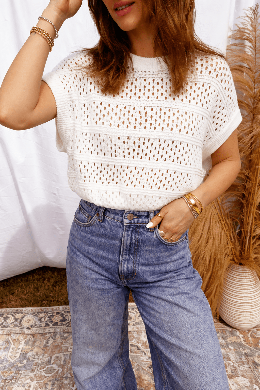 Rayna Out Knit Dolman Sweater - Hello Beautiful BoutiqueShort Sleeve SweatersThreaded Pear