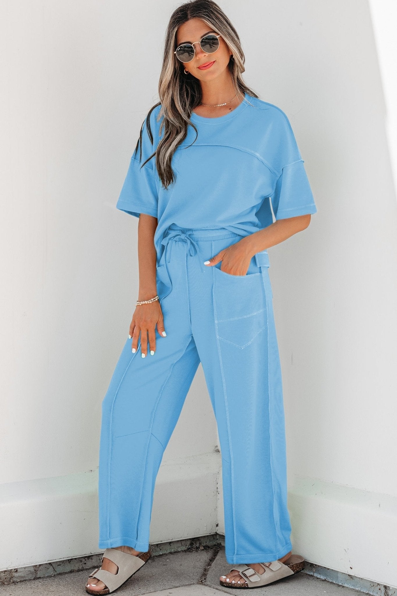 Rebecca Drop Shoulder Boxy Tee - Hello Beautiful BoutiquePant SetsThreaded Pear