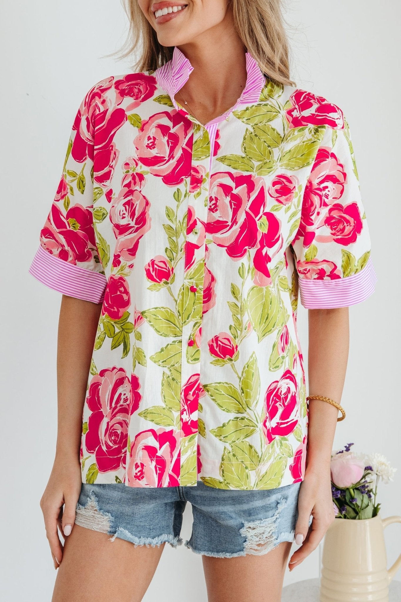 Rebekah Collar Short Sleeve Shirt - Hello Beautiful BoutiqueBlouses & ShirtsThreaded Pear