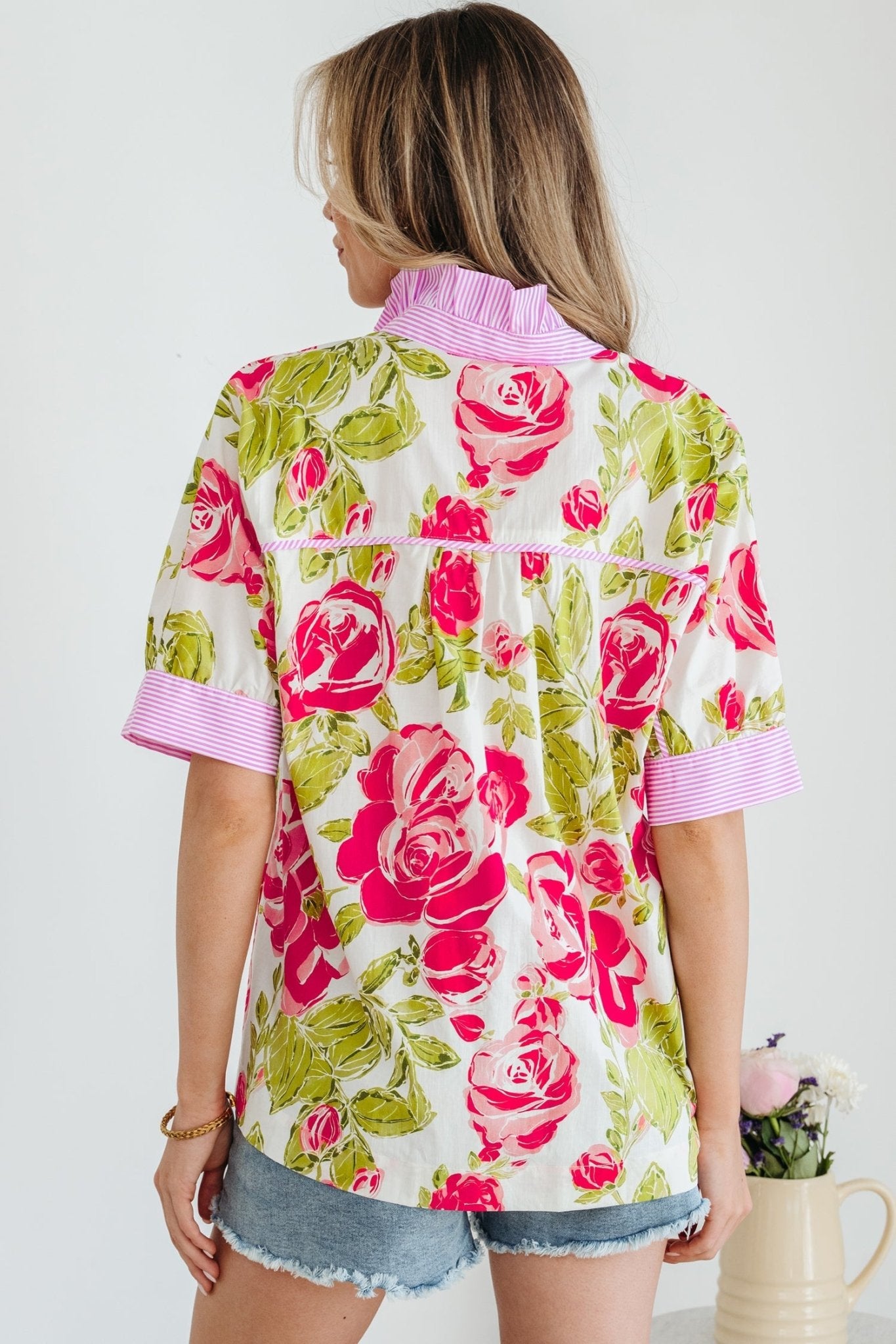 Rebekah Collar Short Sleeve Shirt - Hello Beautiful BoutiqueBlouses & ShirtsThreaded Pear