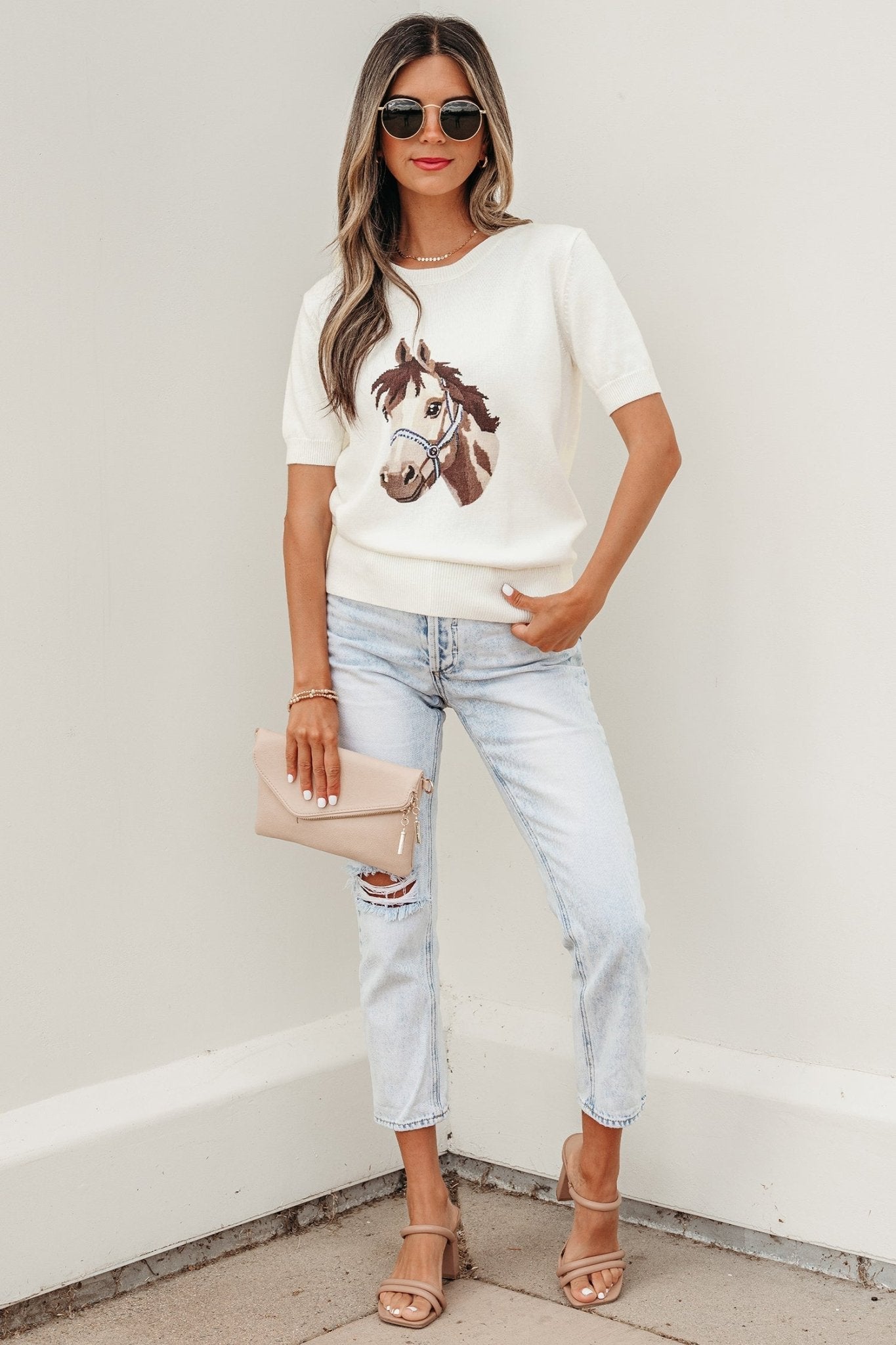 Regina Printed Short Sleeve Sweater - Hello Beautiful BoutiqueShort Sleeve SweatersThreaded Pear