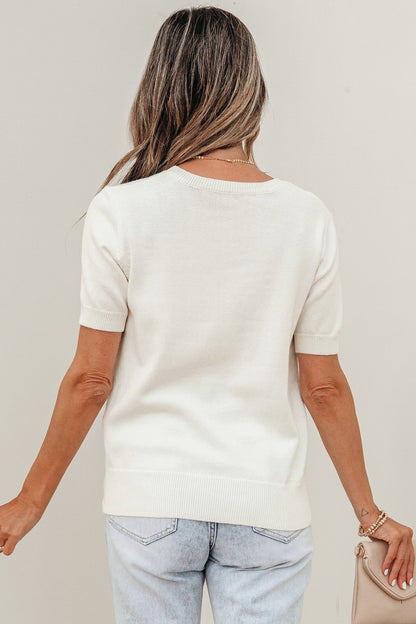 Regina Printed Short Sleeve Sweater - Hello Beautiful BoutiqueShort Sleeve SweatersThreaded Pear