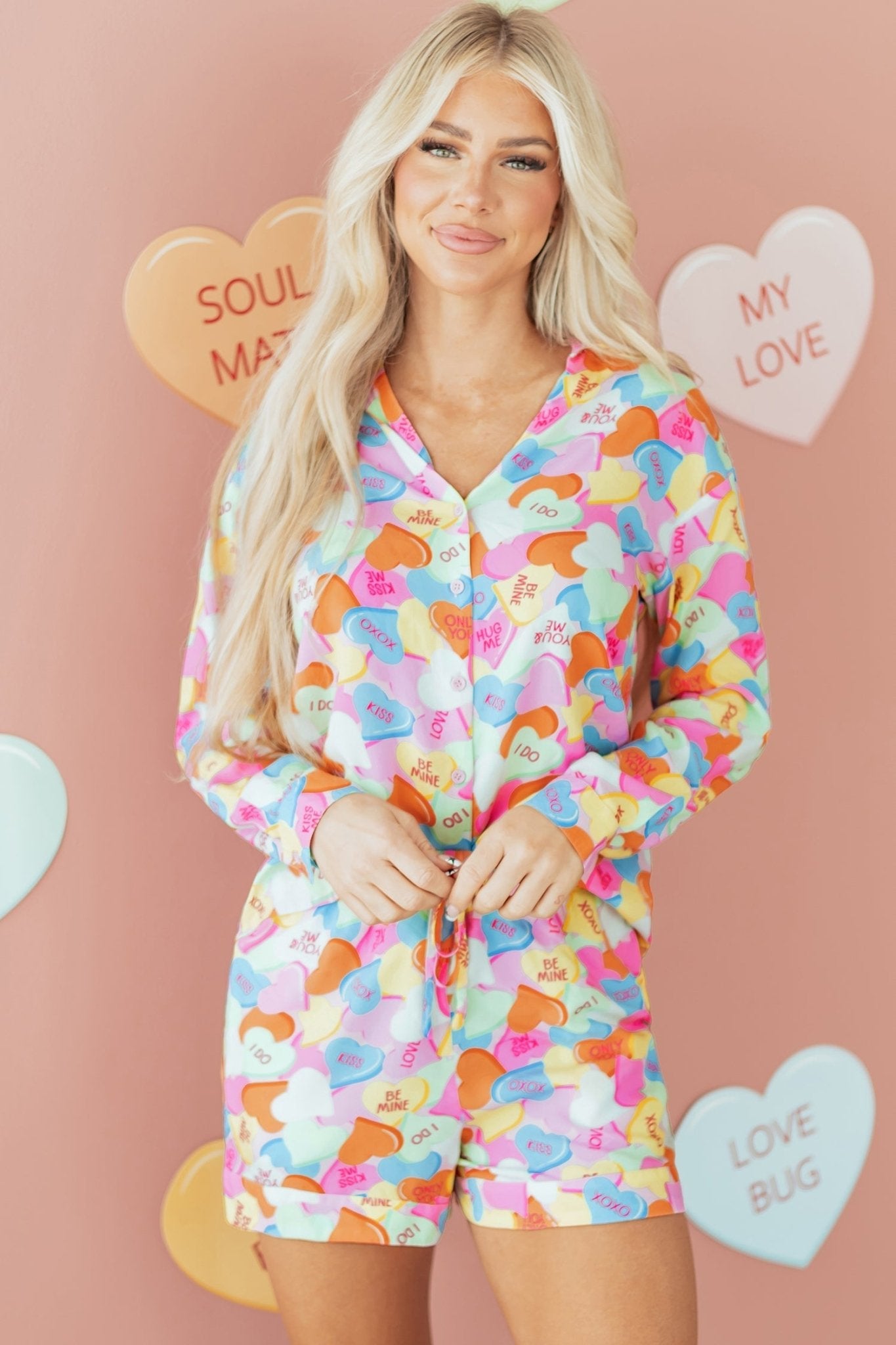 Remi Heart Collared Tunic Shirt - Hello Beautiful BoutiqueLoungewearThreaded Pear