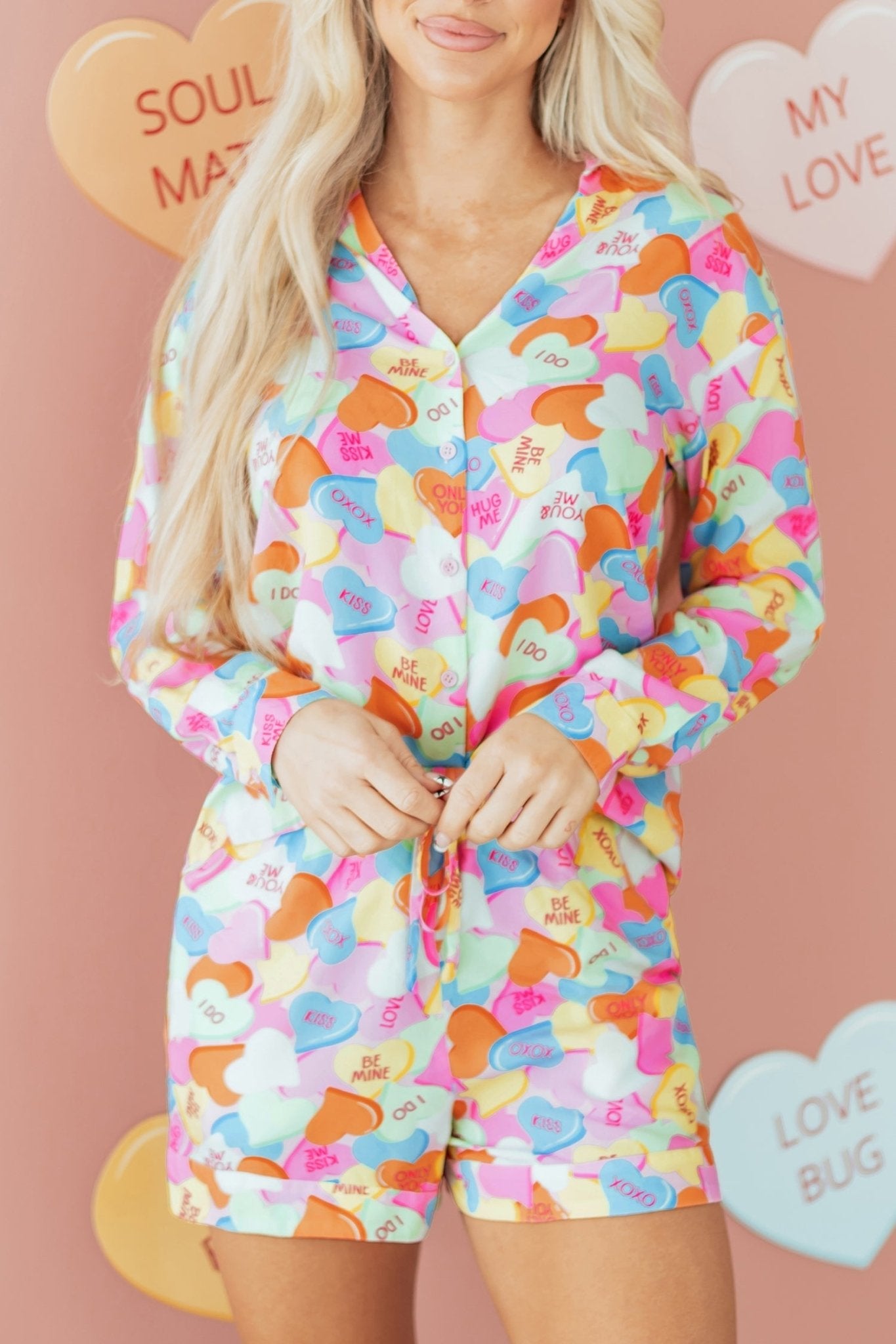 Remi Heart Collared Tunic Shirt - Hello Beautiful BoutiqueLoungewearThreaded Pear