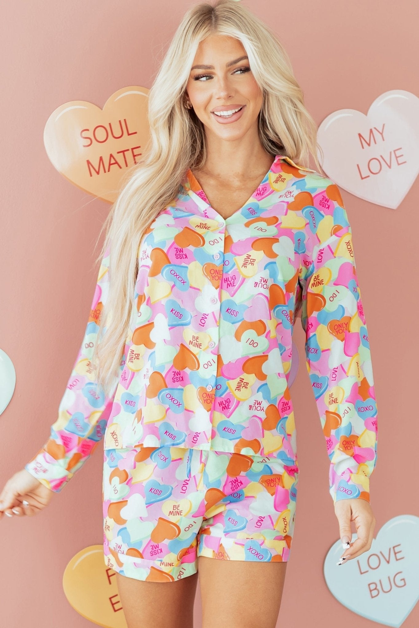 Remi Heart Collared Tunic Shirt - Hello Beautiful BoutiqueLoungewearThreaded Pear