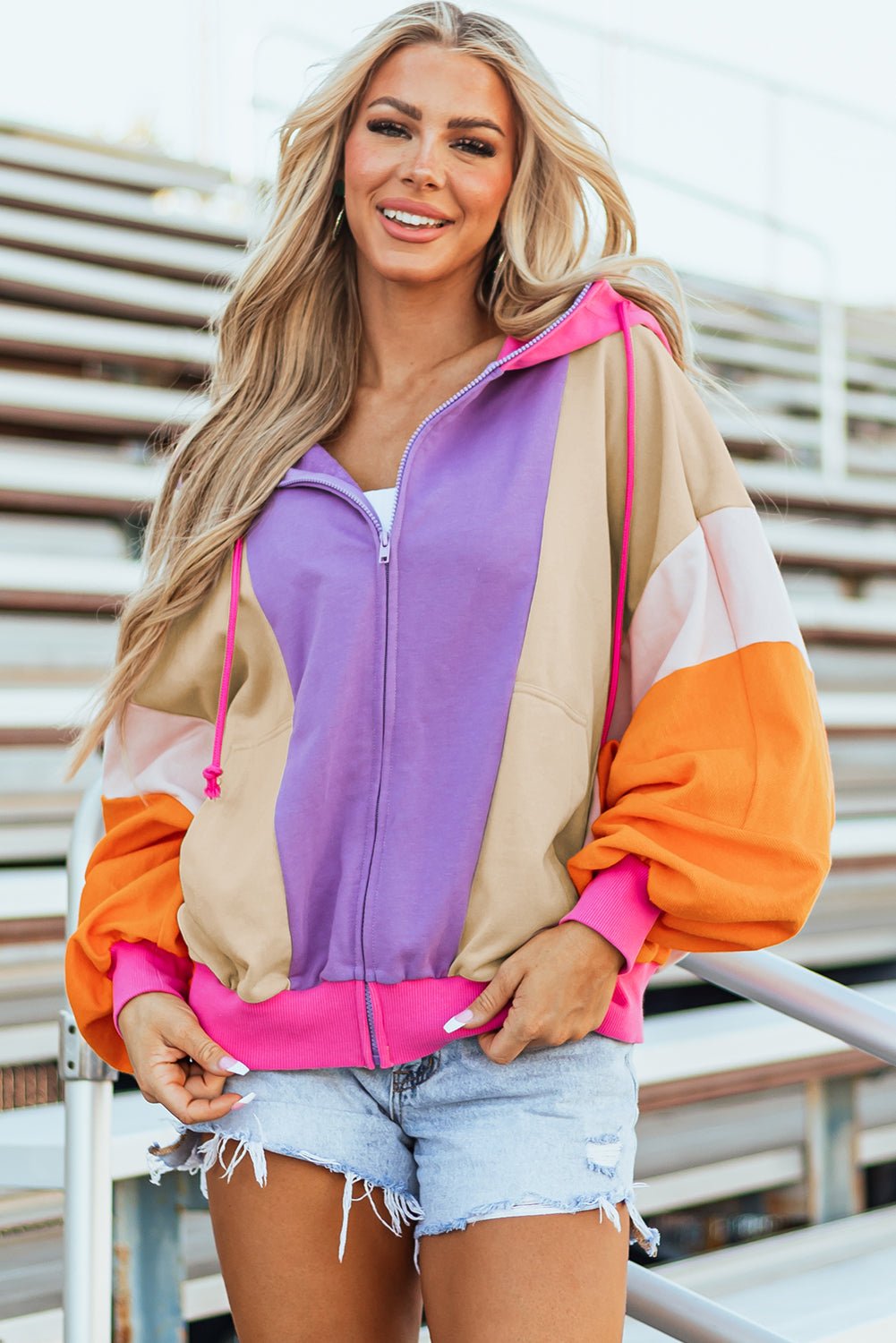 Remy Patchwork Full Zipped Hoodie - Hello Beautiful Boutique20% OFFThreaded Pear