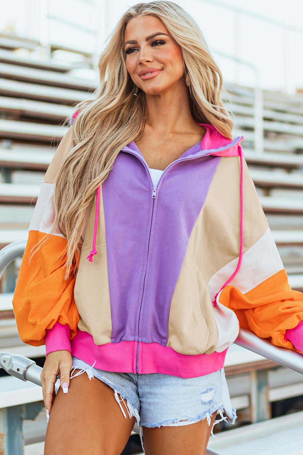 Remy Patchwork Full Zipped Hoodie - Hello Beautiful Boutique20% OFFThreaded Pear