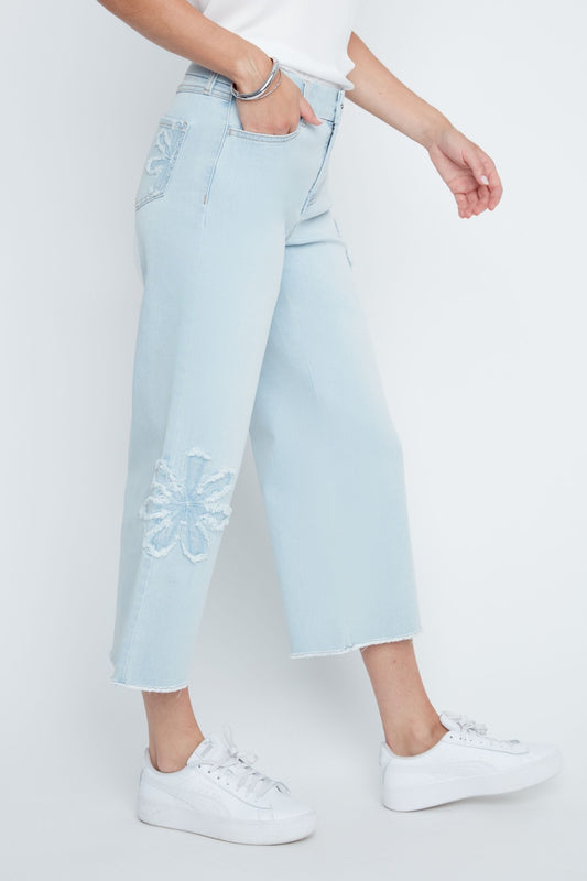 Renuar Bleached Denim with Floral Design R11057D - Hello Beautiful BoutiqueJeansRenuar