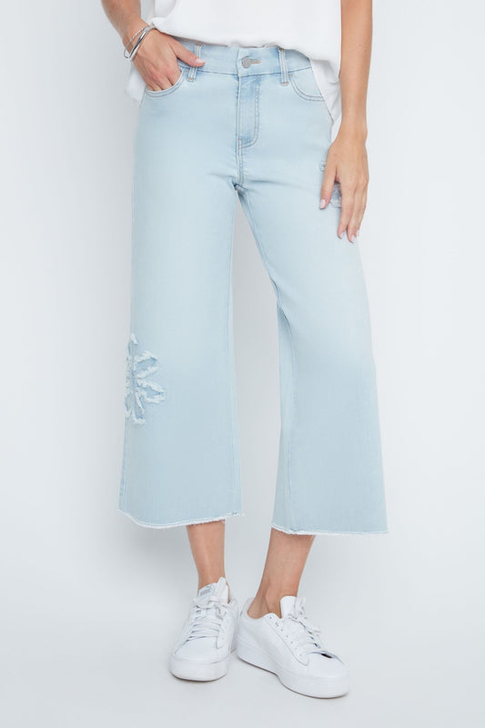 Renuar Bleached Denim with Floral Design R11057D - Hello Beautiful BoutiqueJeansRenuar