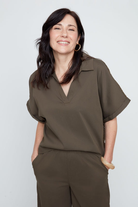 Renuar Woven Top with Mesh Back R5224 - 790 - Hello Beautiful BoutiqueTopRenuar