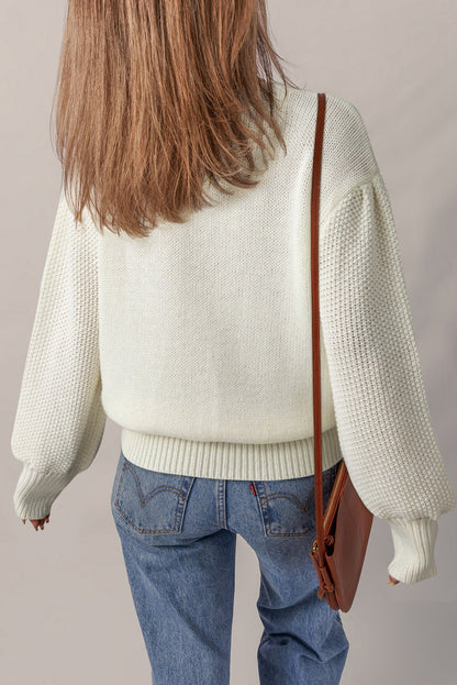 Rheakara Textured Puff Sleeve Sweater - Hello Beautiful BoutiqueSweatersThreaded Pear