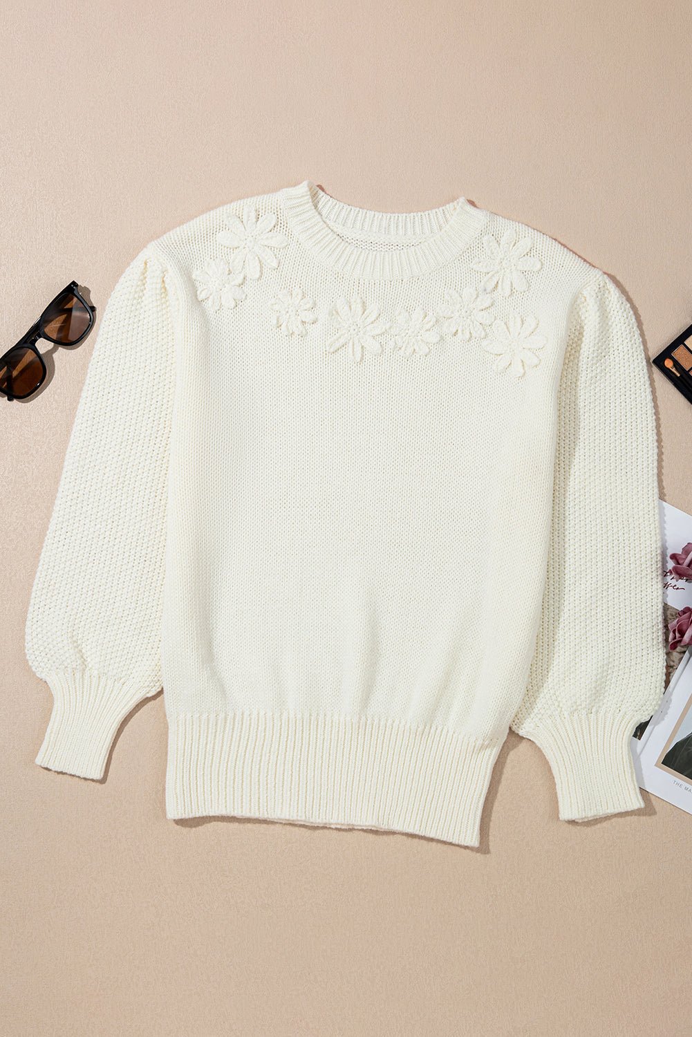 Rheakara Textured Puff Sleeve Sweater - Hello Beautiful BoutiqueSweatersThreaded Pear